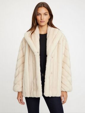 Vintage Cream Faux Fur Coat  Monterey Fashions Size 12